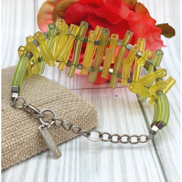 Coccinelle Silver Tone & Green Plastic Modern Art to Wear Bracelet 8" - Picture 7 of 11